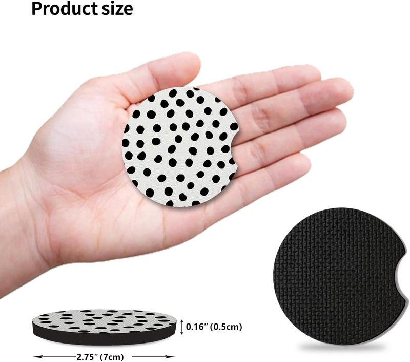 Adastrah Car Coasters for Cup Holders,Cute Car Accessories for Women Interior,Cute Auto Accessories Gifts Cute Black Polka Dot,Pack of 2 2.75inch Drink Cup Car Holder Coasters with A Finger Notch - Image 5