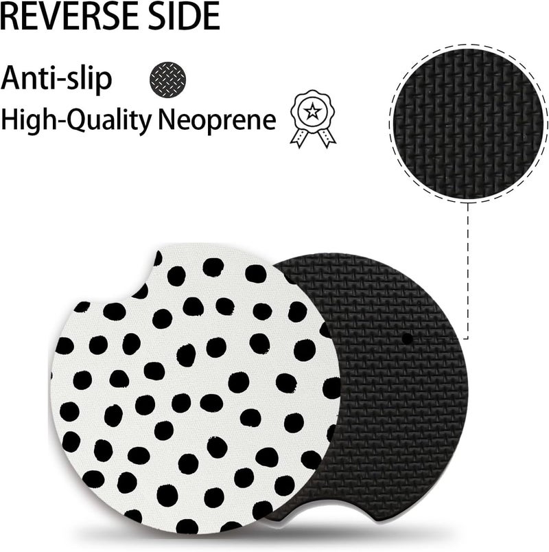 Adastrah Car Coasters for Cup Holders,Cute Car Accessories for Women Interior,Cute Auto Accessories Gifts Cute Black Polka Dot,Pack of 2 2.75inch Drink Cup Car Holder Coasters with A Finger Notch - Image 4