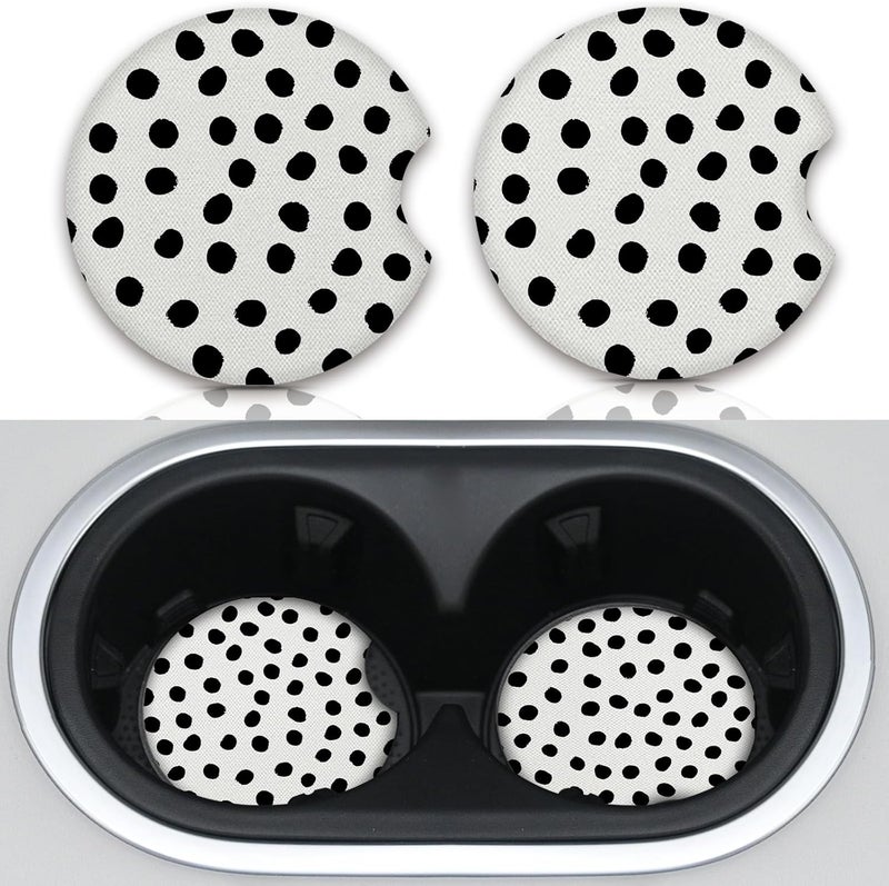 Adastrah Car Coasters for Cup Holders,Cute Car Accessories for Women Interior,Cute Auto Accessories Gifts Cute Black Polka Dot,Pack of 2 2.75inch Drink Cup Car Holder Coasters with A Finger Notch - Image 3