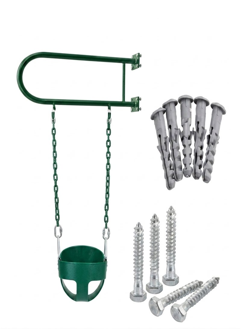 Funz Iron wall swing with Full Bucket seat and chains for outdoor Green - Image 1