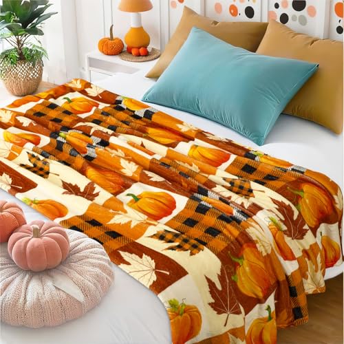 Jansun Pumpkin Leaf Blanket, Orange Soft Couch Living Room Throw for Women & Men, Especially for Fall Decor - Image 5