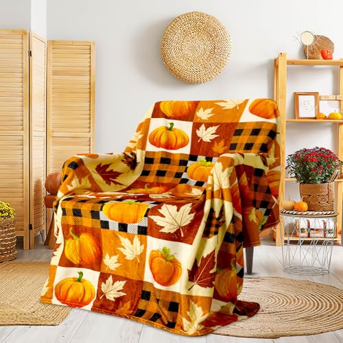 Jansun Pumpkin Leaf Blanket, Orange Soft Couch Living Room Throw for Women & Men, Especially for Fall Decor - Image 1