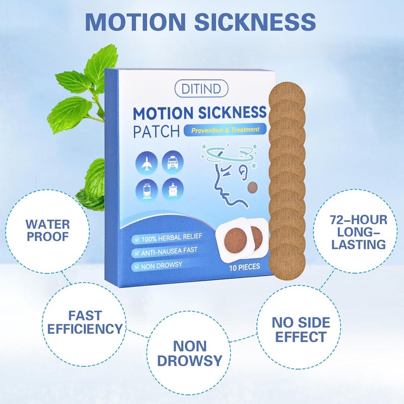 Ditind Motion Sickness Patch, 20 Pcs Motion Sickness Patch Sticker for Cruise/Plane/Train/Bus, Waterproof Seasick Patches for Adults and Kids - Image 2