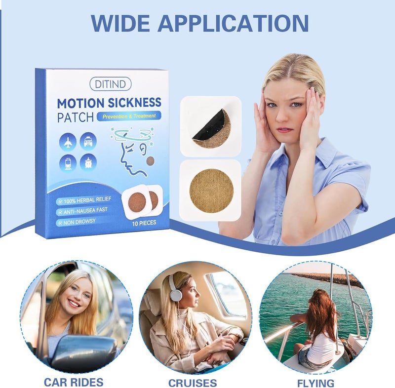Ditind Motion Sickness Patch, 20 Pcs Motion Sickness Patch Sticker for Cruise/Plane/Train/Bus, Waterproof Seasick Patches for Adults and Kids - Image 3