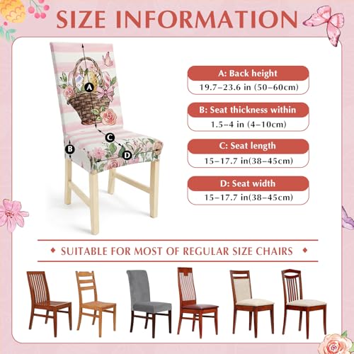 FuWeave Easter Bunny Chair Covers Set of 6 Cute Bunny Chair Back Covers with Floral Egg Designs Removable and Washable Stretch Cover for Room Kitchen Fits Most Standard Chairs - Image 3