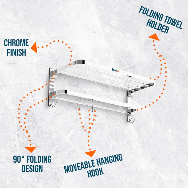 Ferio Dual Folding Towel Holder in Bathroom Hanger for Clothes, Stainless Steel Towel Rod for Bathroom (Towel Rack in Bathroom), Heavy Duty Material Bathroom Towel Hanger for Wall (18 Inch) - Image 5