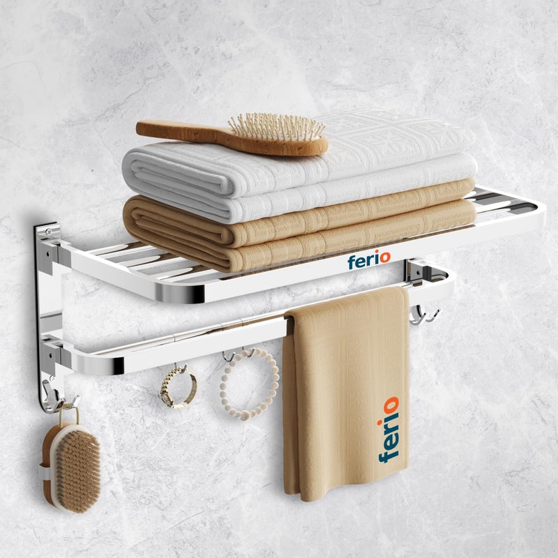 Ferio Dual Folding Towel Holder in Bathroom Hanger for Clothes, Stainless Steel Towel Rod for Bathroom (Towel Rack in Bathroom), Heavy Duty Material Bathroom Towel Hanger for Wall (18 Inch) - Image 1