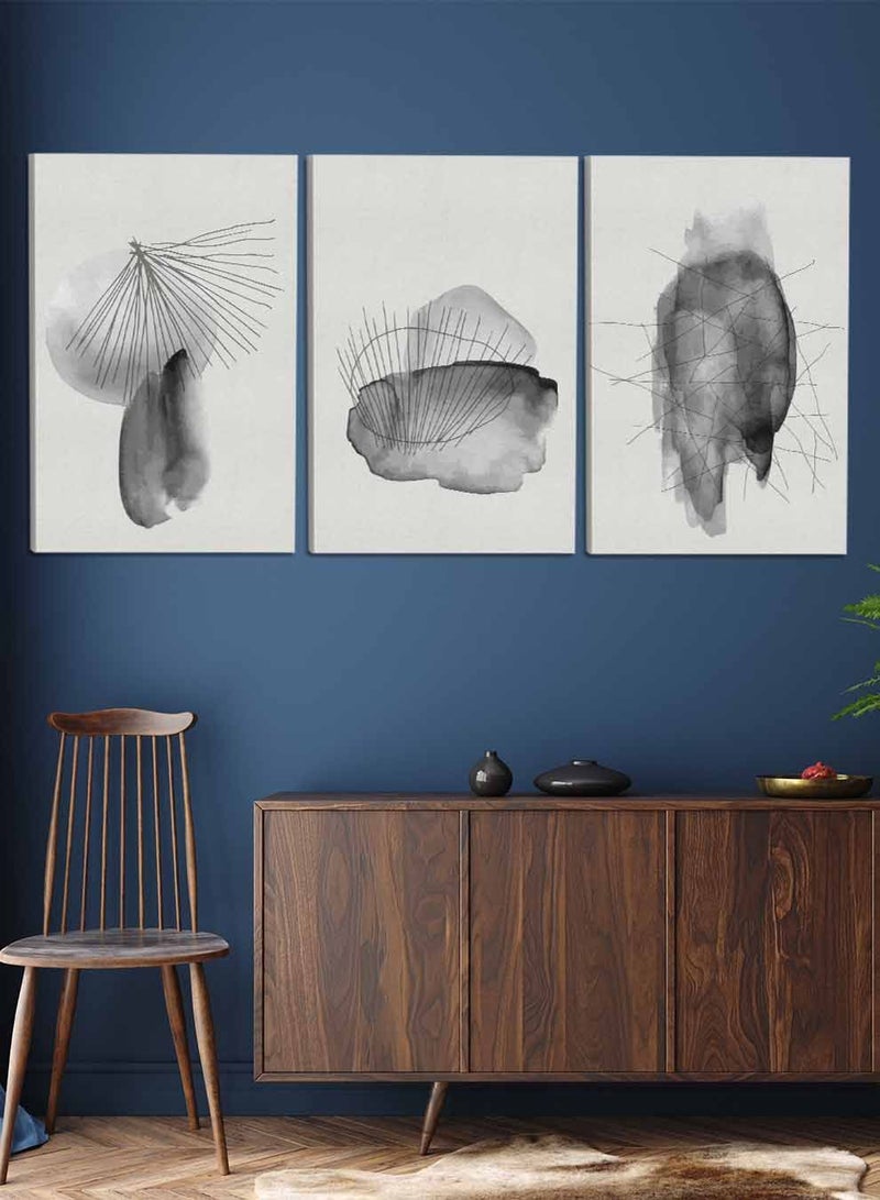 LOWHA Set Of 3 Framed Canvas Wall Arts Stretched Over Wooden Frame, Abstract Hand Painted Paintings, For Home, Living Room, Office Decor - Image 1