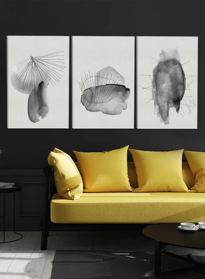 LOWHA Set Of 3 Framed Canvas Wall Arts Stretched Over Wooden Frame, Abstract Hand Painted Paintings, For Home, Living Room, Office Decor - Image 3