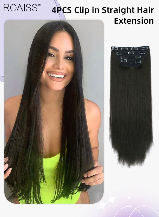 رويس 4 قطع من وصلات الشعر المستقيمة بالمشابك، وصلات شعر صناعية طويلة غير مرئية قابلة للتعديل ومقاومة للحرارة للفتيات والنساء، أسود، 50 سم (20 بوصة) - Image 1
