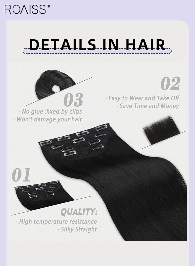 رويس 4 قطع من وصلات الشعر المستقيمة بالمشابك، وصلات شعر صناعية طويلة غير مرئية قابلة للتعديل ومقاومة للحرارة للفتيات والنساء، أسود، 50 سم (20 بوصة) - Image 4