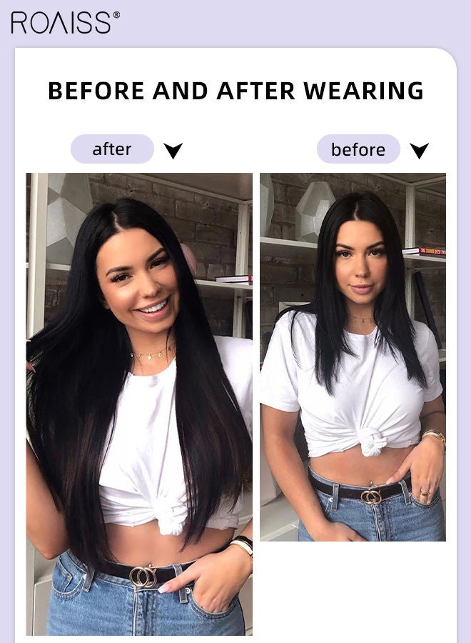 رويس 4 قطع من وصلات الشعر المستقيمة بالمشابك، وصلات شعر صناعية طويلة غير مرئية قابلة للتعديل ومقاومة للحرارة للفتيات والنساء، أسود، 50 سم (20 بوصة) - Image 2