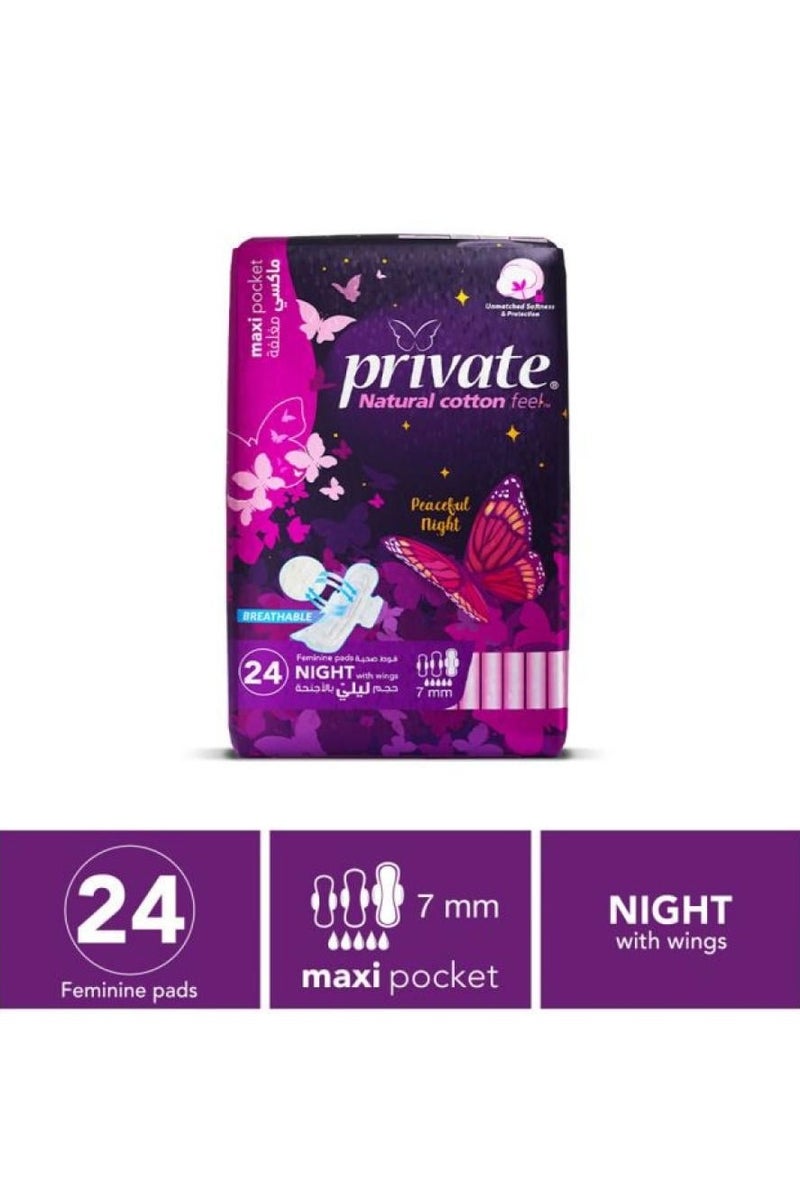 Private Maxi Pocket Feminine Night With Wings 24 Pads - Image 1