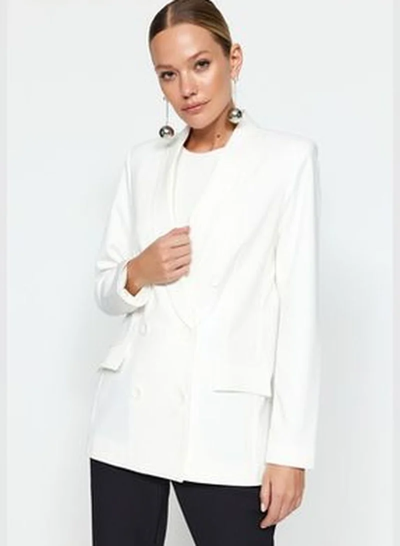 trendyol Ecru Regular Lined Double Breasted Blazer with Closure TWOSS23BC00106