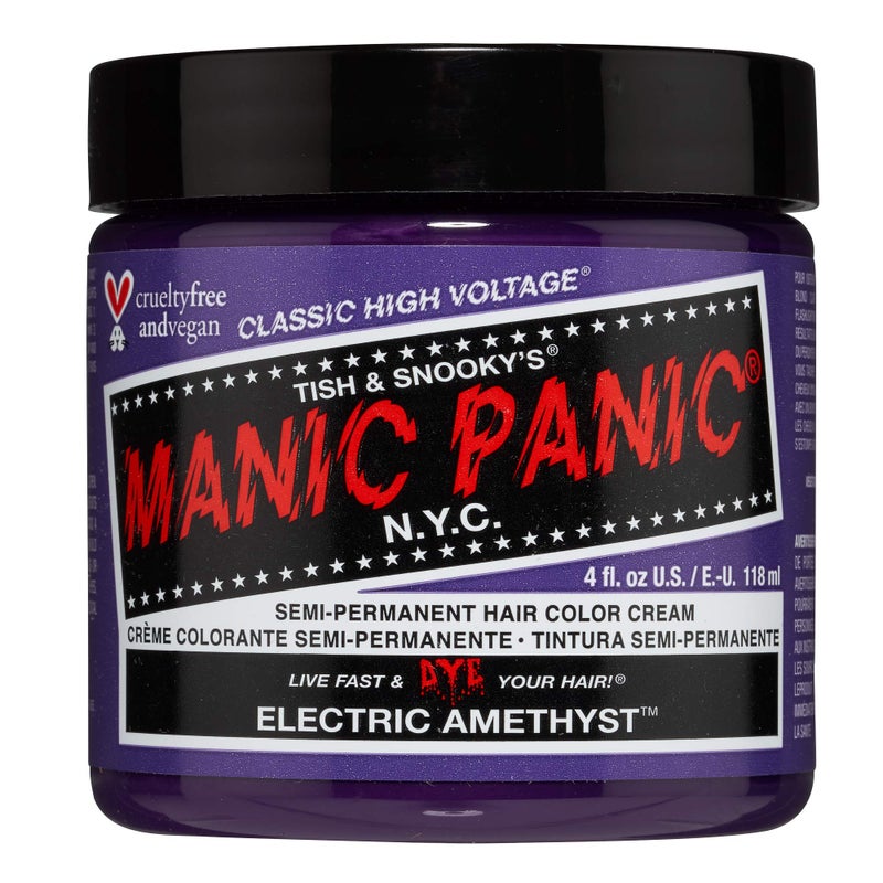Manic Panic مانيك بانك كلاسيك أميثيست كهربائي لون شعر شبه دائم - صبغة شعر بنفسجي زاهية للنساء والرجال تدوم 4-6 أسابيع - نباتية، خالية من الأمونيا وغير مختبرة على الحيوانات - إنشاء ومزج درجات مخصصة (4 أونصات) - Image 1