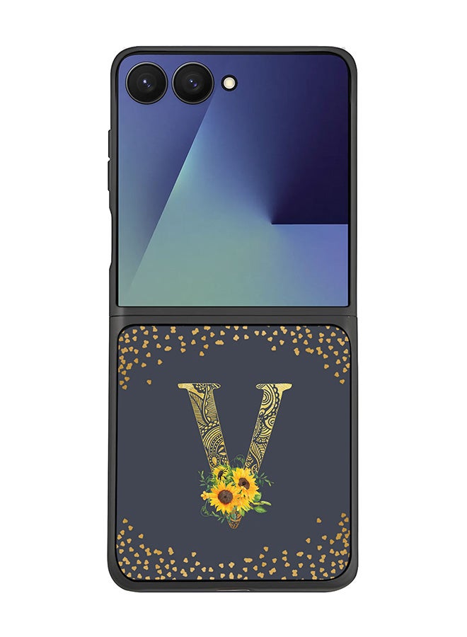 Stylizedd For Samsung Galaxy Z Flip7 Case,Slim fit Camera Protection, Shockproof Thin Phone cover  - Custom Floral Monogram - V  (Grey )