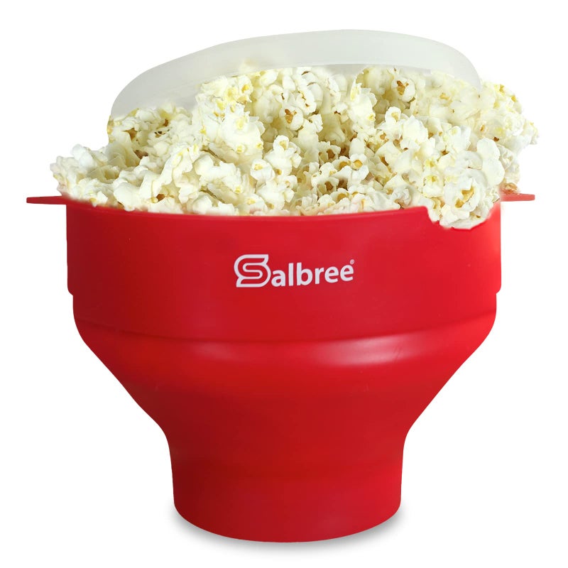 The Original Salbree Collapsible Silicone Microwave Popcorn Popper Maker Machine Microwavable Bowl Holds 16 Cups Uses Hot Air and Oil Always Optional  The Most Colors Available Red