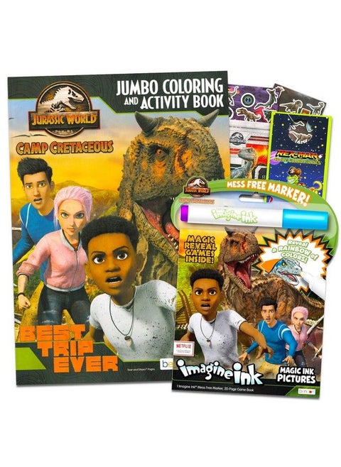 Jurassic World Camp Cretaceous Coloring Book Set With Stickers ~ Bundle With Jurassic World Coloring And Activity Book Imagine Ink And More (Dino Coloring Pack)