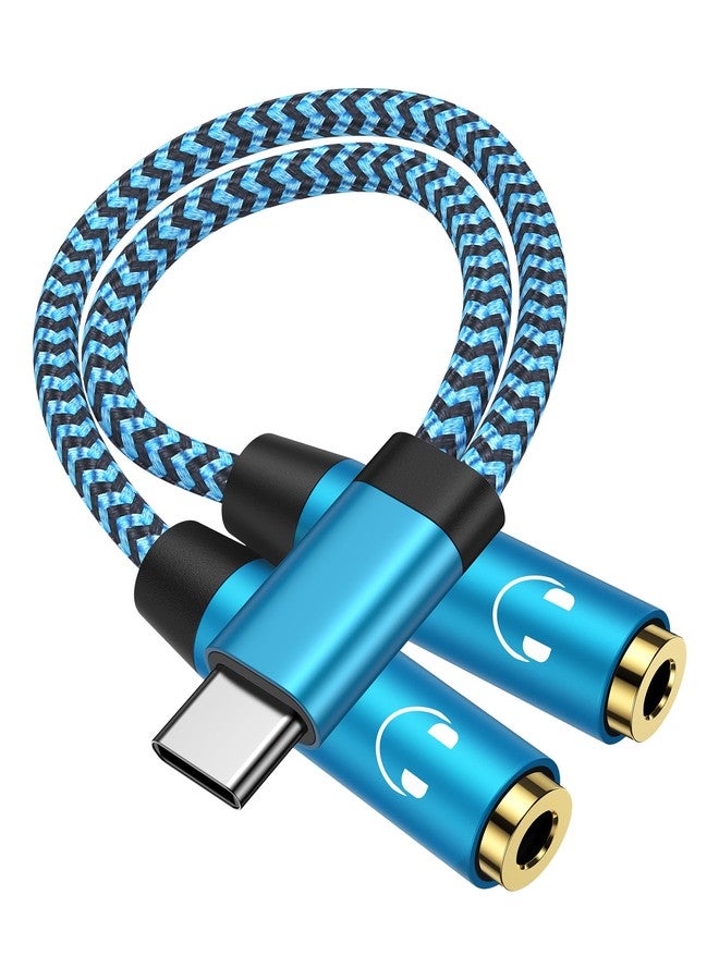 AILKIN Headphone Splitter for 2 Headphones, USB C to Dual 3.5mm Female Aux Splitters for iPhone 17 17 Pro Max 16e, Google Pixel 10, Samsung Galaxy S25 Ultra, Audio Jack Adapter Earphone Connector - Blue - Image 1