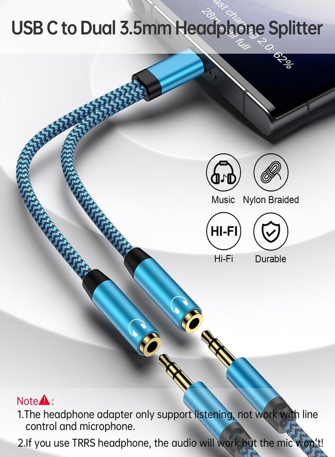 AILKIN Headphone Splitter for 2 Headphones, USB C to Dual 3.5mm Female Aux Splitters for iPhone 17 17 Pro Max 16e, Google Pixel 10, Samsung Galaxy S25 Ultra, Audio Jack Adapter Earphone Connector - Blue - Image 2