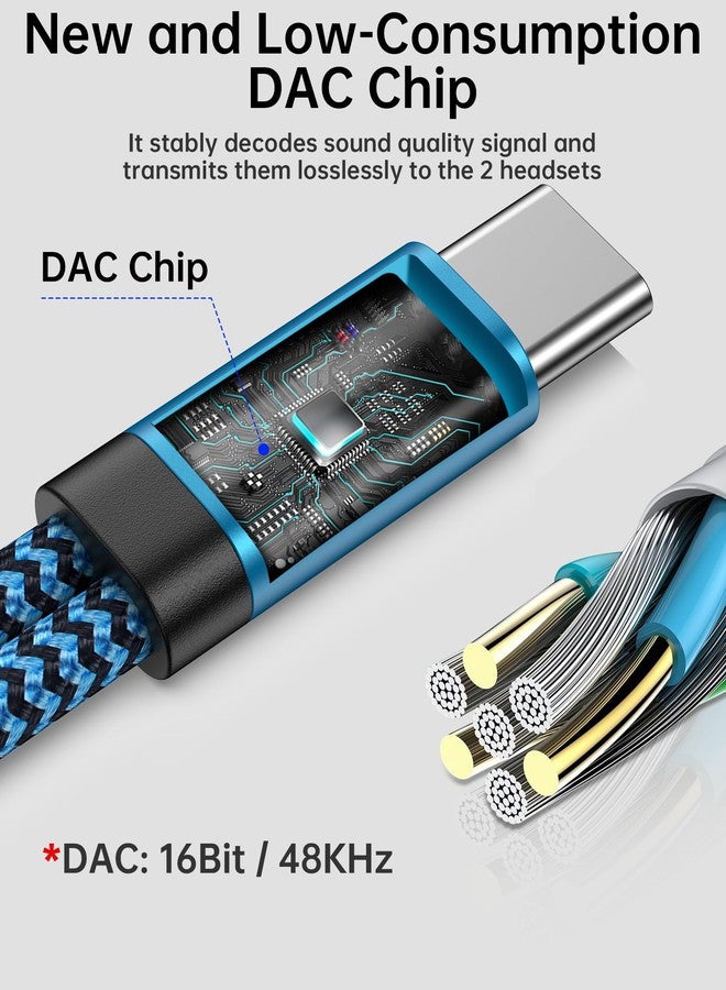 AILKIN Headphone Splitter for 2 Headphones, USB C to Dual 3.5mm Female Aux Splitters for iPhone 17 17 Pro Max 16e, Google Pixel 10, Samsung Galaxy S25 Ultra, Audio Jack Adapter Earphone Connector - Blue - Image 3