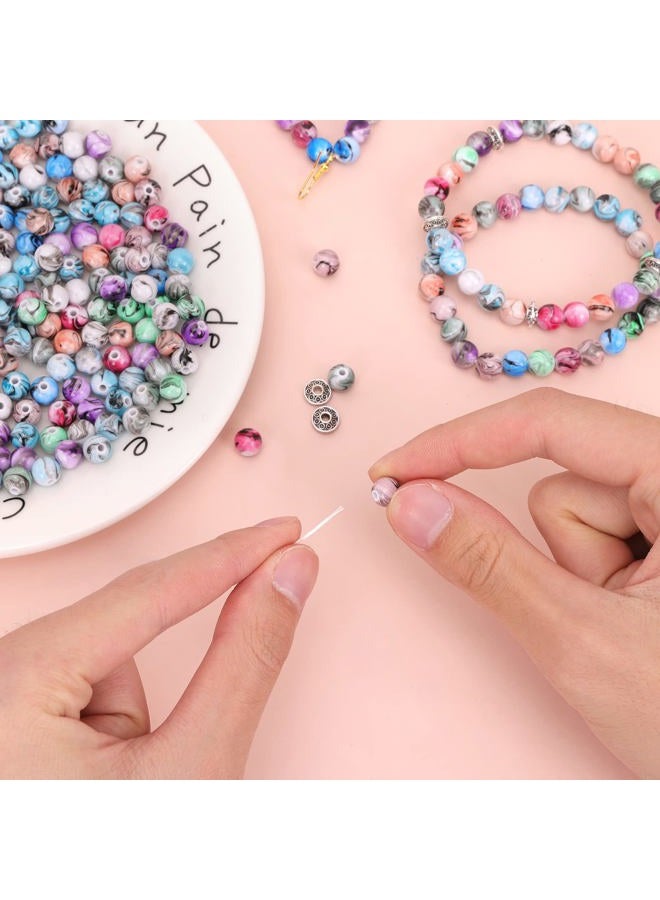 Quefe 500pcs Craft Beads for Jewelry Making, for Bracelets Making,Space Acrylic Beads in Ink Patterns with 50pcs Spacer Beads and Crystal String (8mm) - Image 3