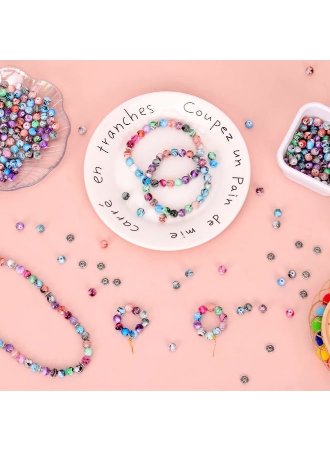 Quefe 500pcs Craft Beads for Jewelry Making, for Bracelets Making,Space Acrylic Beads in Ink Patterns with 50pcs Spacer Beads and Crystal String (8mm) - Image 5