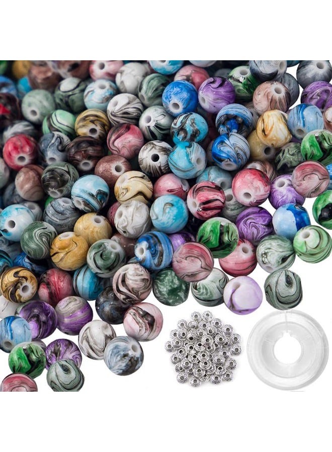 Quefe 500pcs Craft Beads for Jewelry Making, for Bracelets Making,Space Acrylic Beads in Ink Patterns with 50pcs Spacer Beads and Crystal String (8mm) - Image 1
