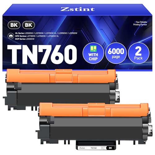 Zstint TN760 Toner Cartridge 2-Pack High Yield With Chip Replacement for Brother TN-760 TN-730 Toner Compatible with MFC-L2710DW L2750DW HL-L2350DW L2370DW HL-L2395DW L2390DW DCP-L2550DW MFC-L2690DW Printer - Image 1