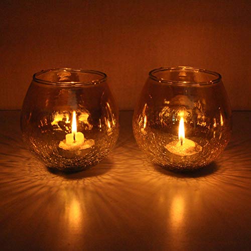The Victory Tea Light Candle Holder Half Crackle Tea Light Votive for Home Decor Gift Glass Candle Votive Mosaic Lamp (4 X 4 Inch) Pack of 2 - Image 3