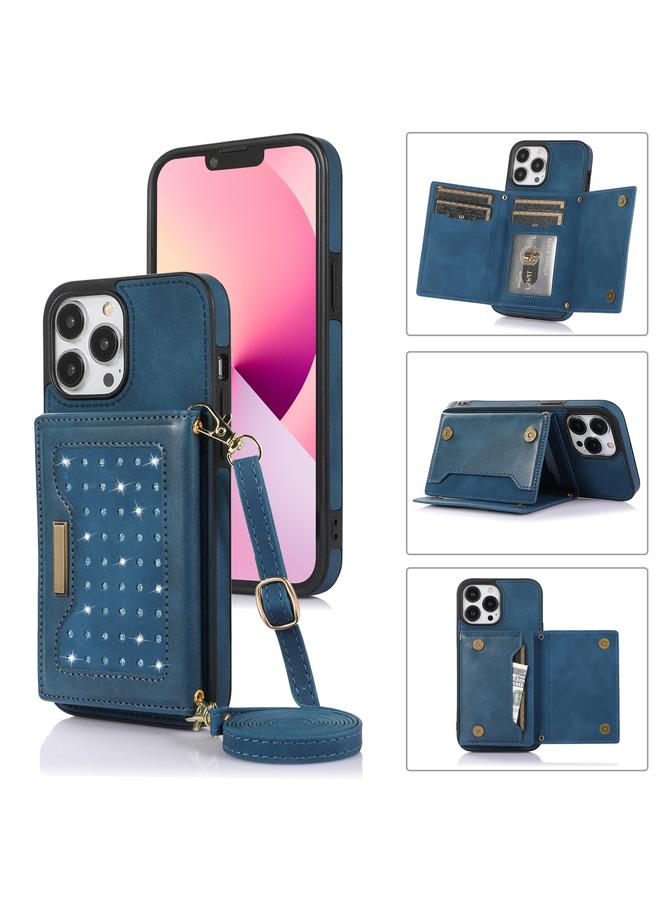 S-TOP Case For iPhone 14 Pro Max Three-fold RFID Leather Phone Case with Lanyard - Image 1