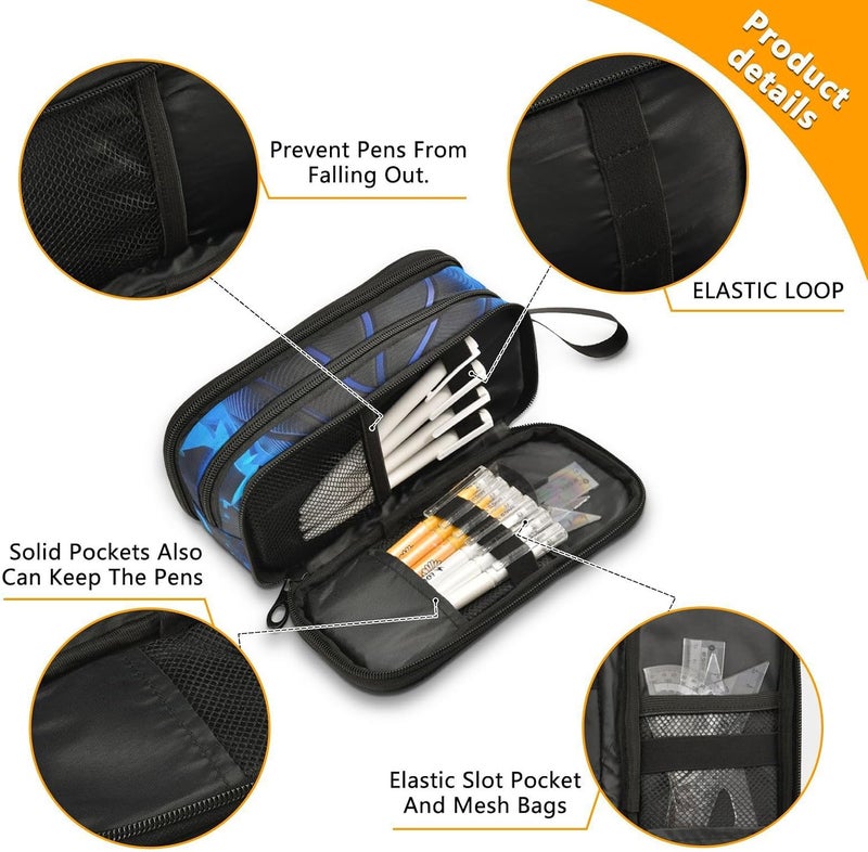 BOENLE 3d Basketball Blue Lighting Pencil Case Box Boys Girls Large Pencil Pouch with Zipper Compartments Big Capacity Stationery Pen Bag Organizer for Kids Teens Adults School - Image 5