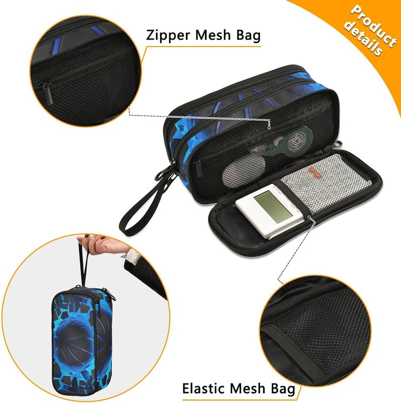 BOENLE 3d Basketball Blue Lighting Pencil Case Box Boys Girls Large Pencil Pouch with Zipper Compartments Big Capacity Stationery Pen Bag Organizer for Kids Teens Adults School - Image 4