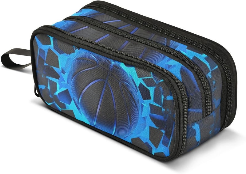 BOENLE 3d Basketball Blue Lighting Pencil Case Box Boys Girls Large Pencil Pouch with Zipper Compartments Big Capacity Stationery Pen Bag Organizer for Kids Teens Adults School - Image 1