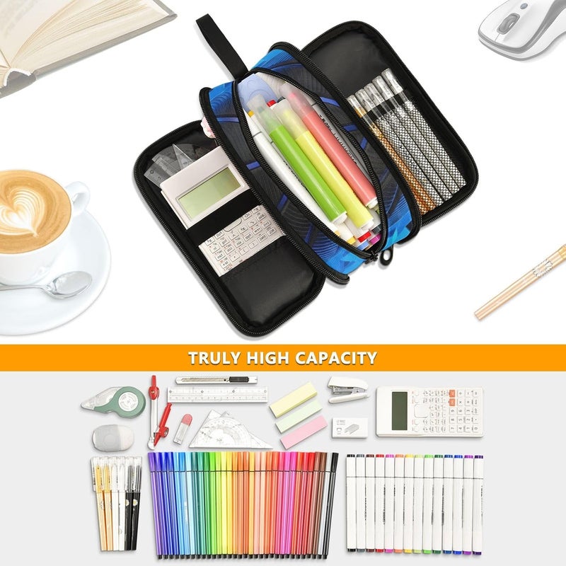BOENLE 3d Basketball Blue Lighting Pencil Case Box Boys Girls Large Pencil Pouch with Zipper Compartments Big Capacity Stationery Pen Bag Organizer for Kids Teens Adults School - Image 2