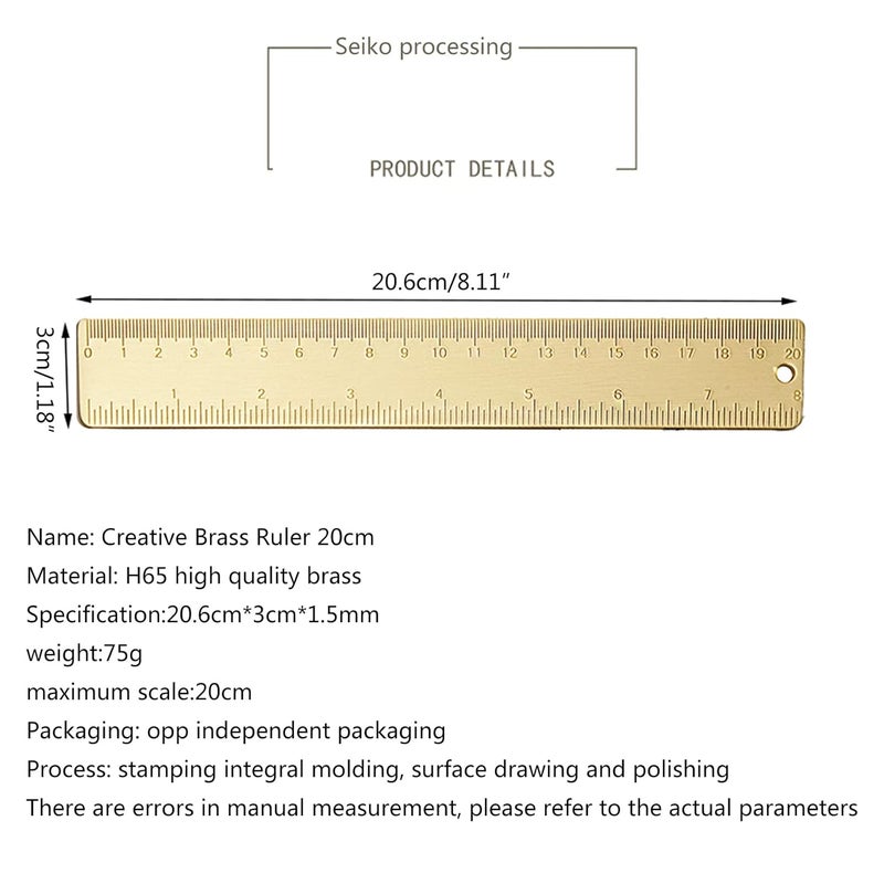 Brass Ruler 20cm 7 9 Inch Straight Measuring Tool for Student School Office - Image 5