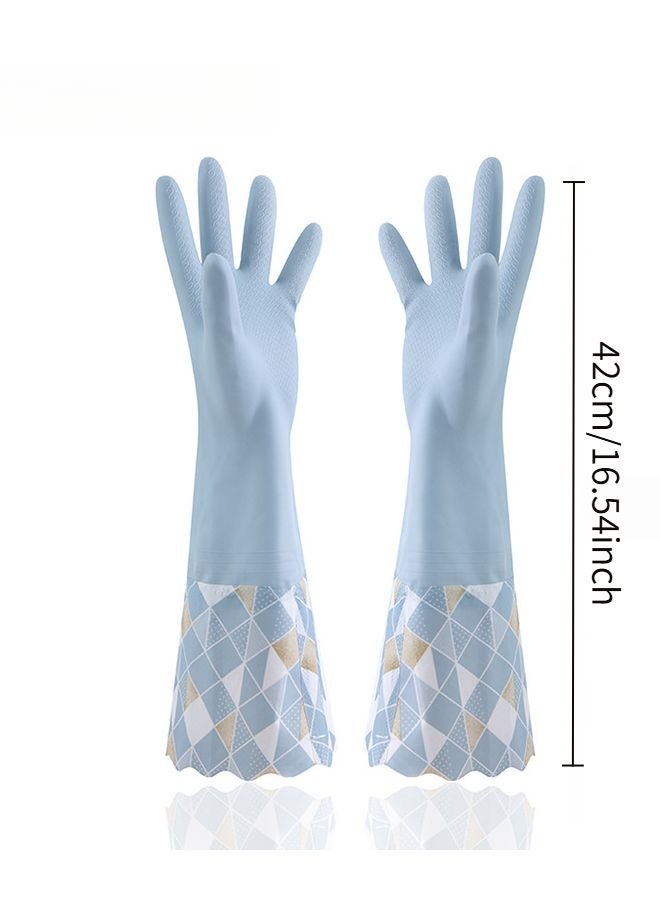 Blue Fleece Lined Waterproof Dishwashing Gloves Winter Warm Household Cleaning - Image 1