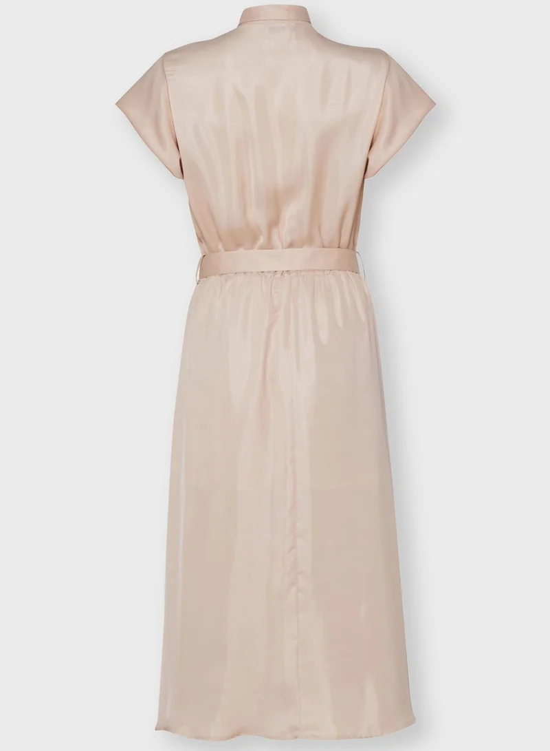 ELLA Tie Neck Belted Midi Dress