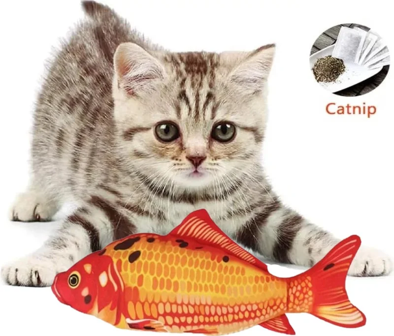 Tineke Plush Cat Toy with Fish Catnip Herb Rattle 1 Piece