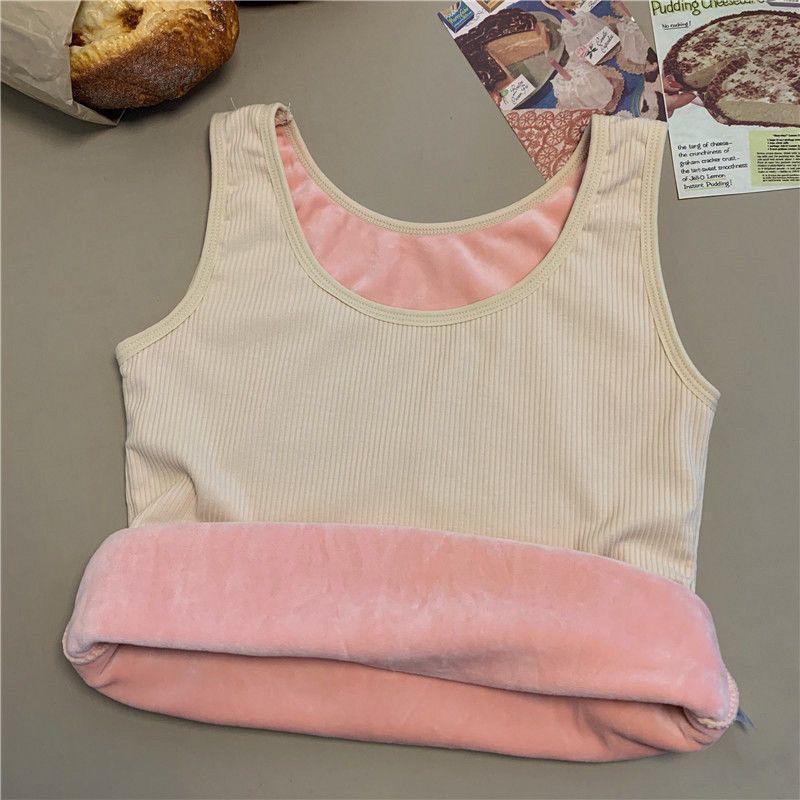 Thermal vest womens fleece-lined thickened autumn clothes womens 2023 new inner wear autumn and winter tight bottoming top Aser Apricot [fleece-lined thickening]]