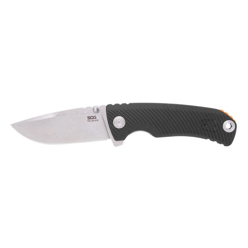 Sog Tellus Atk Outdoor Assisted Opening Frame Lock Folding Knife | Ambidextrous Grn Handle | Cryo 440C Stainless Steel Blade | Adjustable Belt Clip  Black/Blaze Orange - Image 1