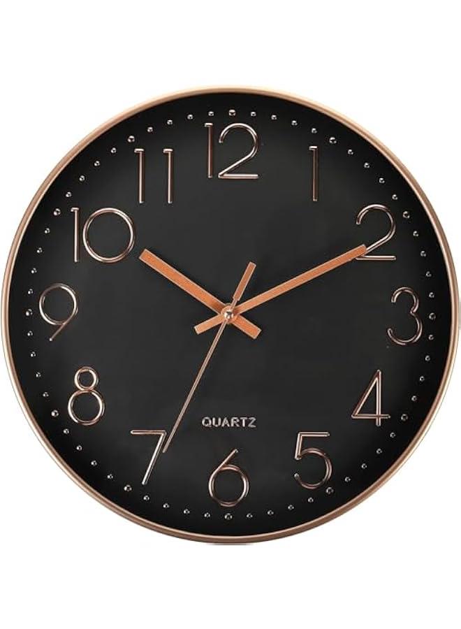 هوكور ساعة حائط عصرية 12 انش صامتة بدون تكتكة تعمل بالبطارية كوارتز ساعة حائط دائرية مزخرفة للمكتب والفصول الدراسية والمدرسة من لوك روزي (اسود) - Image 1
