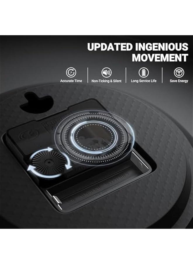 هوكور ساعة حائط عصرية 12 انش صامتة بدون تكتكة تعمل بالبطارية كوارتز ساعة حائط دائرية مزخرفة للمكتب والفصول الدراسية والمدرسة من لوك روزي (اسود) - Image 4