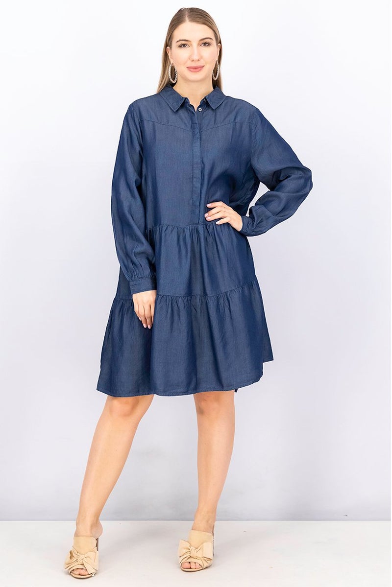 Fire & Glory Women Plain Casual Denim Shirt Dress, Blue - Image 1
