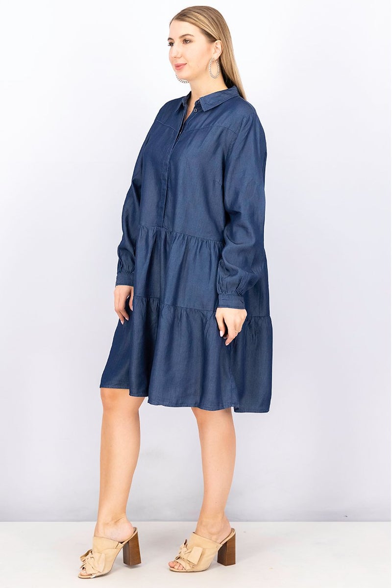 Fire & Glory Women Plain Casual Denim Shirt Dress, Blue - Image 2