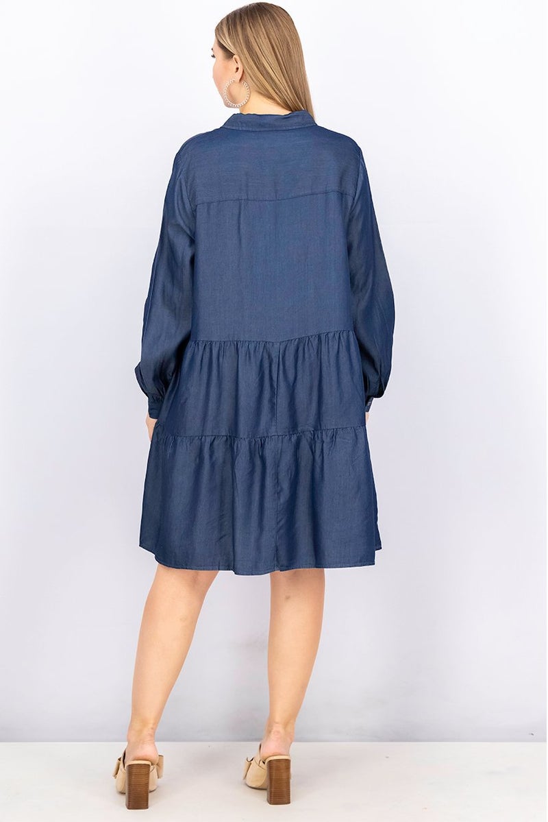 Fire & Glory Women Plain Casual Denim Shirt Dress, Blue - Image 3