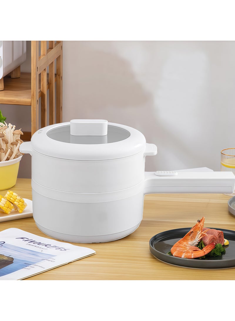 صاروخ فلاير روكيت فلاير وعاء ساخن كهربائي 2 لتر طباخ محمول متعدد الوظائف 800 واط طباخ كهربائي سريع المعكرونة مقلاة غير لاصقة لشرائح اللحم والبيض والرامين ودقيق الشوفان تعديل الطاقة المزدوج (2 لتر) - Image 1