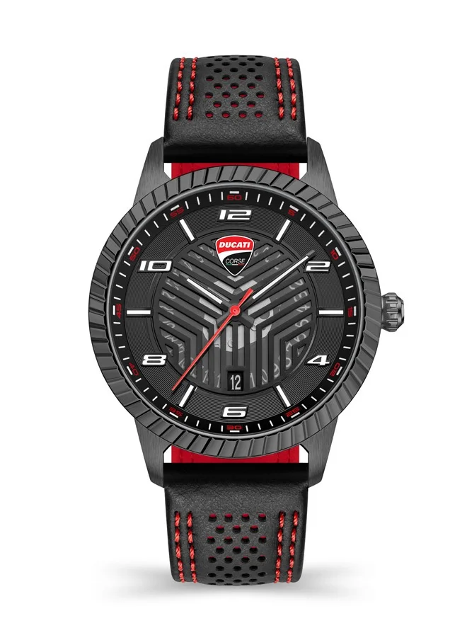 Ducati Corse Ducati Podio Black With Red Stiching Italian Leather Strap Watch For Men Water Resistant 10 Atm - DTWGB0000403