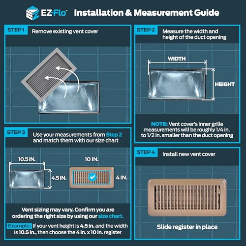EZ-FLO 4 x 10 Inch (Duct Opening) Floor Register Vent Cover, One-Way Ventilation Register Diffuser, Solid Steel HVAC Air Vent Cover, Brown, 61602 - Image 3