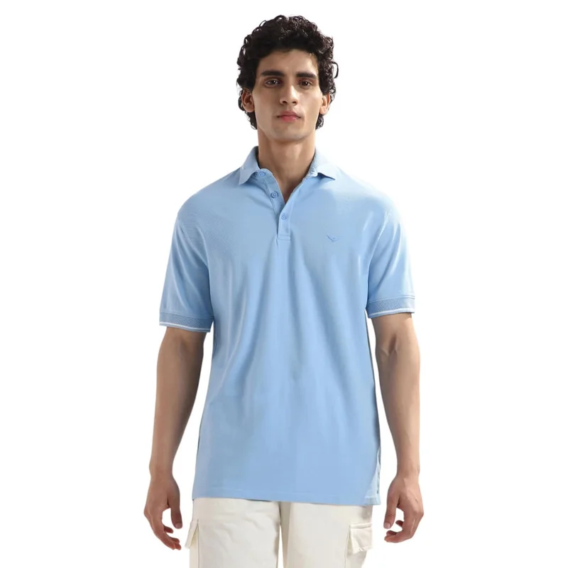 NOBERO Men's Light Blue Regular Fit Polo Shirt